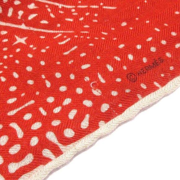 HERMES Carrejean/Shawl Carre 140 - Red White Cashmere Silk Scarf - Picture 2 of 6